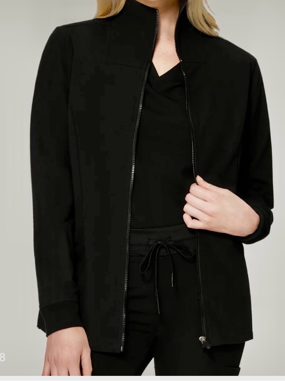 Women's Black Zip-Front Mandala scrub jacket full zip NWT S